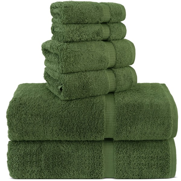 Chakir Turkish Linens 100% Cotton Premium Turkish Towels for Bathroom | 2 Bath Towels - 2 Hand Towels, 2 Washcloths (6-Piece Towel Set, Moss)