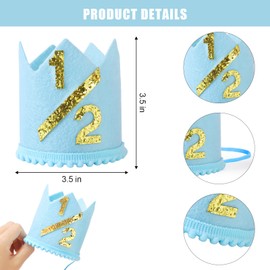 BAOBAOJOY 1/2 Blue Birthday Crown for Boys, Cute Birthday Party Crown Hat for Boys and Girls, Birthday Party Decorations(1/2 Blue Hat)