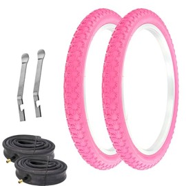 Pair of All Pink Bicycle PRO+ BMX Tires W/Heavy Duty Tubes & TIRE LEVERS in 20 X 2.125 COMP III Tread