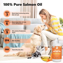 Wild Salmon Oil for Dogs & Cats 32oz Omega 3 Fish Oil Skin & Coat Supplement Pure Fish Omega 3 6 9 Liquid EPA DHA Fatty Acids - Itchy Relief Supports Joint Function, Brain, Eye, Immune & Heart Health