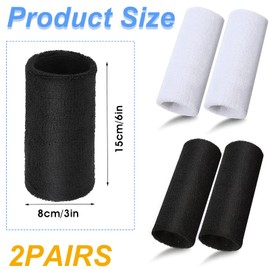 Sweat Bands for Men Elastic Cotton Sport Wristbands 2 Pairs Wrist Bands Sport, 6 Inch Wrist Sweatband Wristbands, Men Women Wrist Sweatband Long Size for Gym (Black, White)