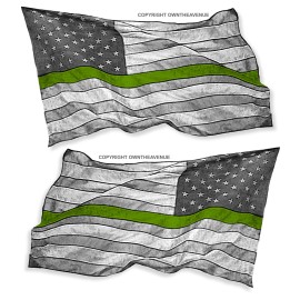 OwnTheAvenue x2 Subdued Green Color Line Military Wavey USA American Flag Sticker Decals 4"