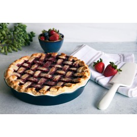 Pie Dish, by Kook, Round Pie Pan/Plate, Deep Dish, Ruffled Wave Edge, for Kitchen Cooking/Baking Dessert Dinner, 10-Inch Ceramic make, 42oz (Navy)