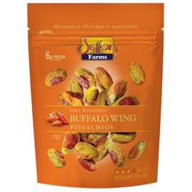 Buffalo Wing Seasoned Shelled PIstachios Kernels - No Shells Dry Roasted No Shell Pistachios, Dry Roasted, Non-GMO Project Verified, Gluten Free, Vegan, Kosher, 5 Oz Resealable Bag