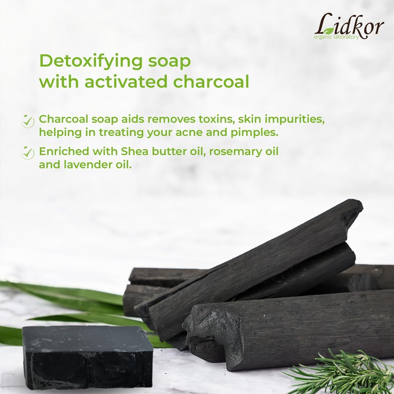 LIDKOR Activated Charcoal Soap with Bamboo Charcoal, Vegan, Handmade, 100