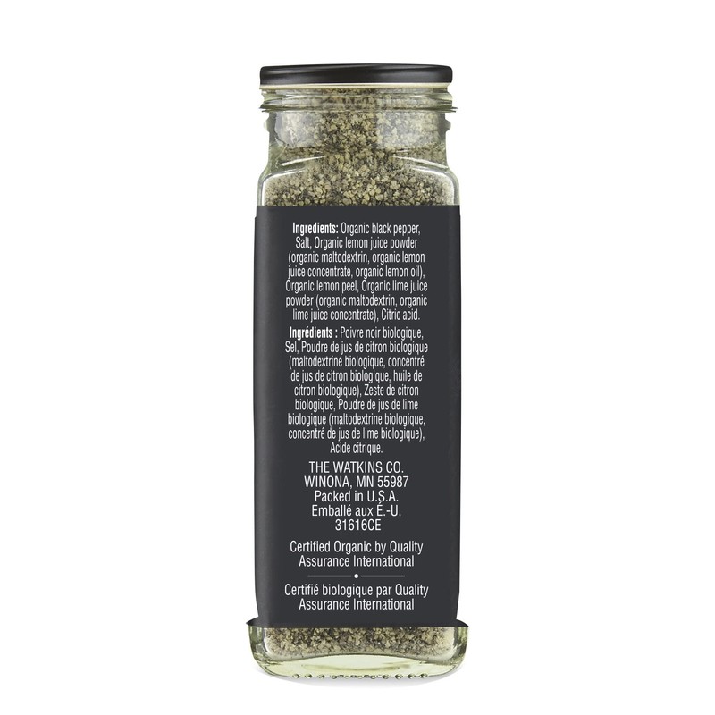 Watkins Gourmet Organic Spice Jar, Lemon Pepper Blend, Non-GMO, Kosher,