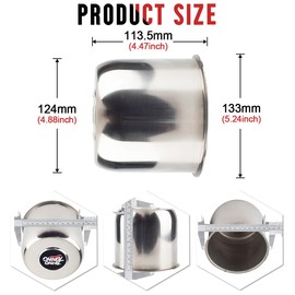 RTrhinotuning 4 PCS 4.88in Stainless Steel Trailer Wheel Center Caps for Truck SUV RV Rim Center Caps 4.47" Tall Chrome Push Through Hub Cover