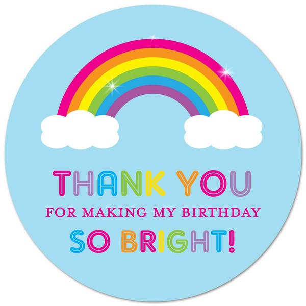 Made in USA - 40 Rainbow Thank You Labels - Rainbow Birthday Favor Stickers