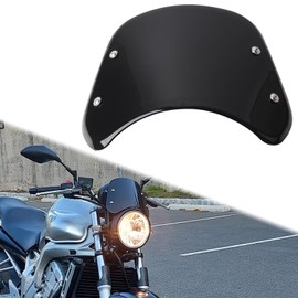 SINLIRU Motorcycle Windshield Front Fly Screen Universal Windscreen with Mount Bracket for 5” to 7” Round Headlight with Bolts on The Side,Black Wind Deflector