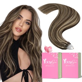YoungSee Micro Loop Hair Extension Brown Micro Hair Extensions Highlight Dark Brown Mix Blonde Microbeads Hair Extensions for Long Hair 24 Inch 50s/50g Invisible Micro Loop Extensions