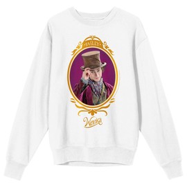 Bioworld Wonka 2023 Willy Wonka Character Portrait Crew Neck Long Sleeve Men's White Sweatshirt-Medium