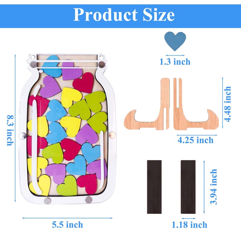 Magnetic Reward Jar with 25 Heart Tokens - 3-in-1 Hanging/Refrigerator/Desktop