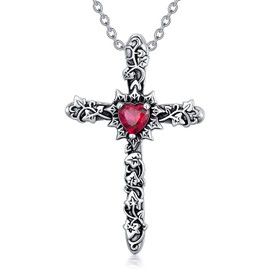 Shusukue Cross Pendant Chain 925 Sterling Silver Rose Cross Vintage Necklace Crucifix Chain Gothic Religious Jewellery Gift for Women Men Girls Boys, Sterling Silver
