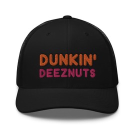 RIVEMUG Dunkin Deez Nuts Trucker Hat Curved Bill Mid Crown Adjustable Funny Party Drinking Cap Black
