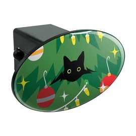 GRAPHICS & MORE Black Cat Hiding in Christmas Tree Oval Tow Trailer Hitch Cover Plug Insert