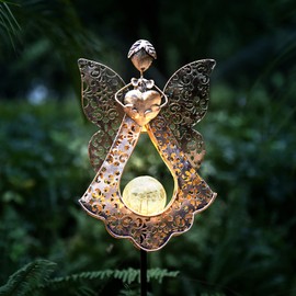 KAIXOXIN - Luces LED solares de estaca para jardín, metal cálido, regalo conmemorativo, perfecto como regalo de recuerdo y simpatía (ángel bronce)