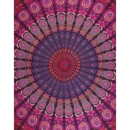 AVA Collections Large Mandala Tapestry Wall Hanging/Indian Cotton Boho Bohemian Psychedelic Hippie Throw/A Yoga Mat Beach Rugs Towel Blanket (Size 90x84 inches) (Queen- Peacock/Purple)