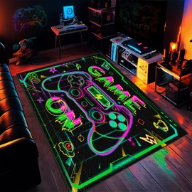 Auetwyona Gamer Rug for Boys Room 3x5 Gaming Rug for Boys Teens Gaming Room Decor Carpet - Fluorescent Green/Pink Video Game Area Rug for Game Room, Bedroom, Dorm, Playroom,Basement