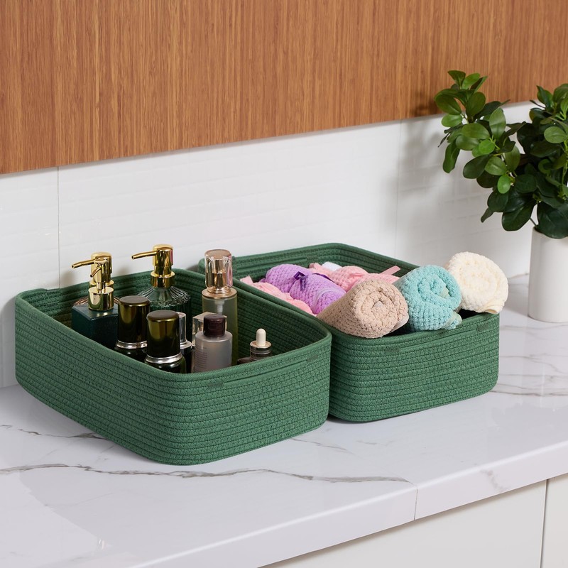 MiniArk Large Shallow Organizing Baskets 15x11x5.1 Inches - Rope Woven