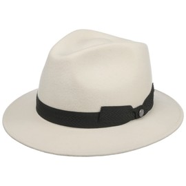 LIERYS White Patterson Traveller Wool Hat - White Hat - Elegant Felt Hat with Grosgrain Ribbon - Unisex - Autumn/Winter - Made in Italy, White