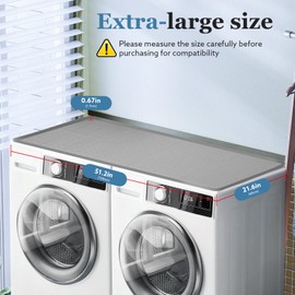 Washer Dryer Countertop, Large 51.2" x 25.6" Washer and Dryer Covers for The Top, Non-Slip Washing Machine Cover, Waterproof Dryer Top Protector Mat, Silicone Washer & Dryer Cover Pad Gray