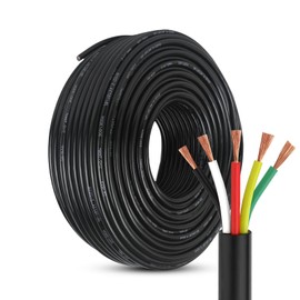 Qiping Round 5 Core Cable, 5 x 0.5mm² Trailer Cable 2M, 12V/24V Black Automotive Wire for Trailer Caravan Truck Boat, LED Light Wiring Connections