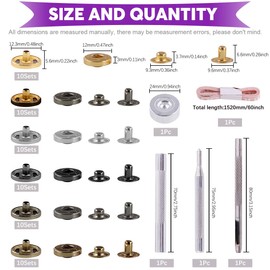 65Pcs 12.5mm Leather Snap Fasteners Kit, Including 6 Colors 60 Sets Leather Rivets with 4Pcs Fixing Tools and Soft Tape Measure, Metal Button Leather Snap Fasteners Press Studs Kit for Clothes