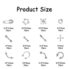 120 Pcs Mixed Nail Charms, CYHYII 1 Box Silver 3D Star Retro Nail Art Charm Y2K Metal Cross for Acrylic Nail Nail Art Design DIY Craft(12 Styles)