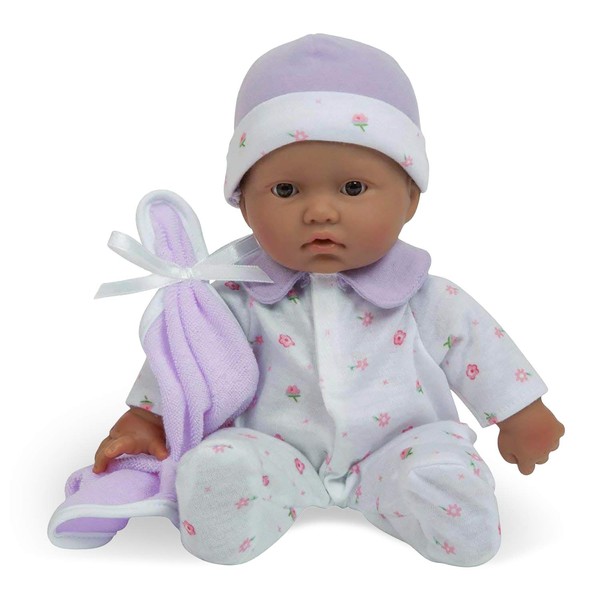 La Baby Boutique Hispanic 11 inch Small Soft Body Baby Doll dressed in Purple for Children 12 Months and older