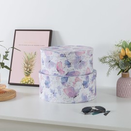 Soul & Lane Large Oblong Cardboard Decorative Storage Boxes with Lids, Set of 2 Cardboard Boxes for Flowers and Gifts, Oval Nesting Memory Containers for Keepsakes and Organizing, Butterfly Garden