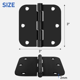 TOKPLNU 3 Inch Matte Black Door Hinges, 2 Pack Heavy Duty Stainless Steel, Modern Style