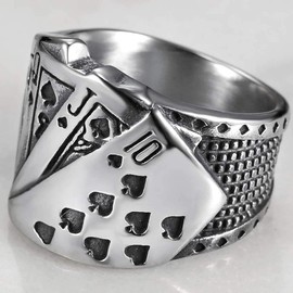 Jude Jewelers Retro Vintage Stainless Steel Poker Games Royal Sraight Flush Casino Cocktail Party Biker Ring (Silver, 9)