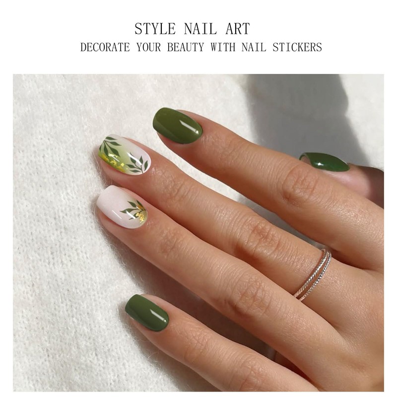 JMEOWIO Semi Cured Gel Strips Nail Art Sticker Wrap Green