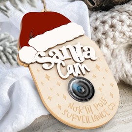Jabihome Santa Camera Ornament 2025 for Kids, Early for Toddlers, Children, Grandchild, Surveillance Camera Lens Christmas Tree, Funny Little Elf, Reindeer Wooden Ornament