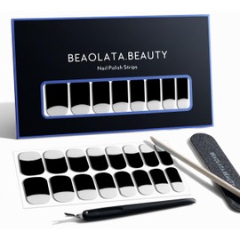 Beaolata Nail Polish Strips, 32PCS Salon Quality Wraps, Long Lasting Gel Nail Stickers for Women Easy Apply& Remove (Playing Black)