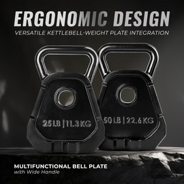Yes4All 50lbs - Single Olympic Weight Plate & Kettlebell Combination,Upgraded Bell Plate, Multifunctional Kettlebell Plate Set for Advanced Training