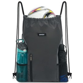WANDF Gym Sack, Knapsack, Drawstring Bag, Shoe Storage, Waterproof, Lightweight, Swimming, Club Activities, Travel, etc, A-Grey