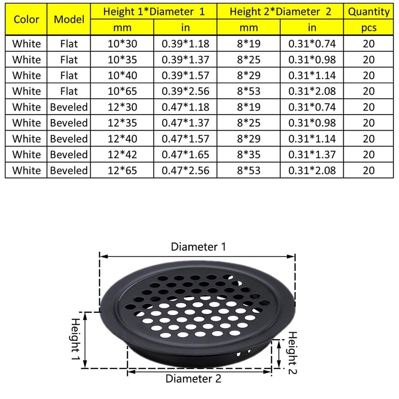 20Pcs Stainless Steel Ventilation Grille 19mm, Circular White Air Vent