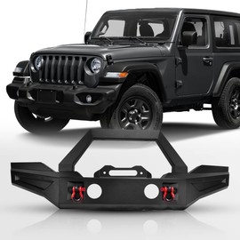 Front Bumper Fit for Jeep 2018-2023 Wrangler JL & JLU Unlimited, 2007-2017 JK & JKU, 2019-2022 Gladiator JT, HAWKLEY Offroad Full Width Front Bumper with 2x D-Ring & Winch Plate & Fog Light Housing