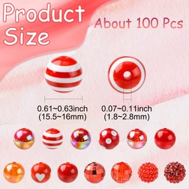 DanLingJewelry 100Pcs Red Series Acrylic Bubblegum Beads 15-16mm Chunky Round Spacer Gumball Focal Beads for Jewellery Bracelets Making