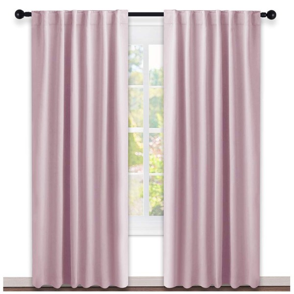 Blackout Curtain Panels for Girls Room  Baby Pink 52W  84L 2 Panels Noise Reducing Back Tab Blackout Draperies by NICETOWN