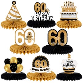 LINGTEER Happy 60th Birthday Table Honeycomb Centerpieces Cheers to 60th Birthday Sixty Years Old Party Table Decorations Gift Sign.
