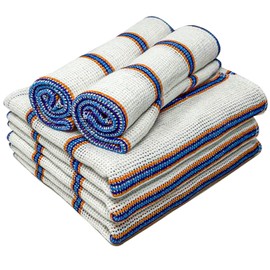 Towelogy® 20 Pack Cotton Dish Cloths Waffle Weave White Super Absorbent LINT FREE QUICK DRY Striped Kitchen Tea Towels Dishcloths for Washing Up Machine Washable 35x40cm (White Blue/Orange Stripes)