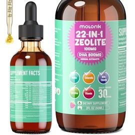 Zeolite Detox for Kids and Adults, Herbal Detox with 800mg DHA, 500mg Inulin, Probiotics & Vitamin B12, D3, C, B6, Cilantro Extract Cleanse to Support Brain, Immune, Gut, Energy, Berry Flavor, 60ML