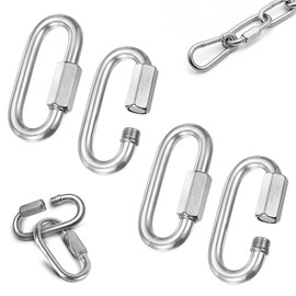 DIFLAX Pack of 4 Carabiner Hooks, Heavy Duty, Screw Carabiner, Stainless Steel, Safety Carabiner, Robust Design for Camping, Hiking, Outdoor Activities (M8)