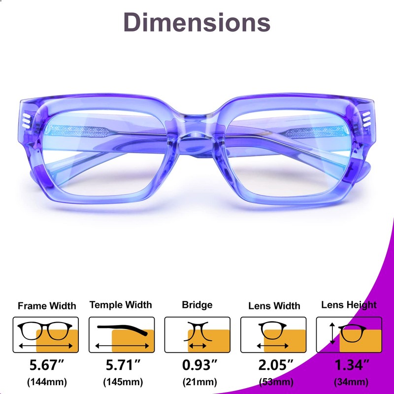 VISOONE Retro Rectangle TR90 Small Face Blue Light Blocking Glasses