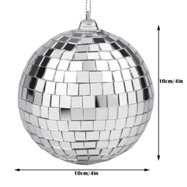 2 Pieces Disco Mirror Balls Silver Hanging Ball for 50s 60s 70s Disco DJ Light Effect Party Home Decoration Stage Props School Festivals Party Favors and Supplies 4 Inch (4inch, Silver)