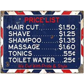 Barber Shop Price List Wall Decal Distressed 24 x 18