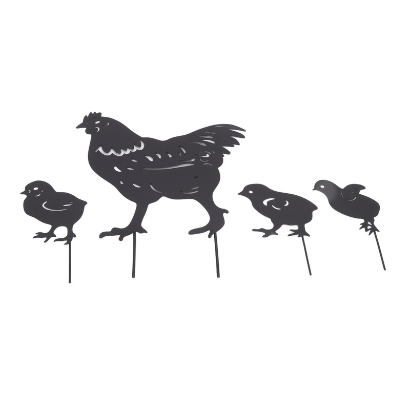 4Pcs Hen Chicken Silhouette Hollow Stake Design Cute Hen Chicken