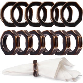 Napkin Rings Set of 12 for Dining Table Decoration Parties Everyday Metal Napkin Holder Napkin Rings for Dinner Table Decor, Wedding, Banquet, Party - Bronze Brown
